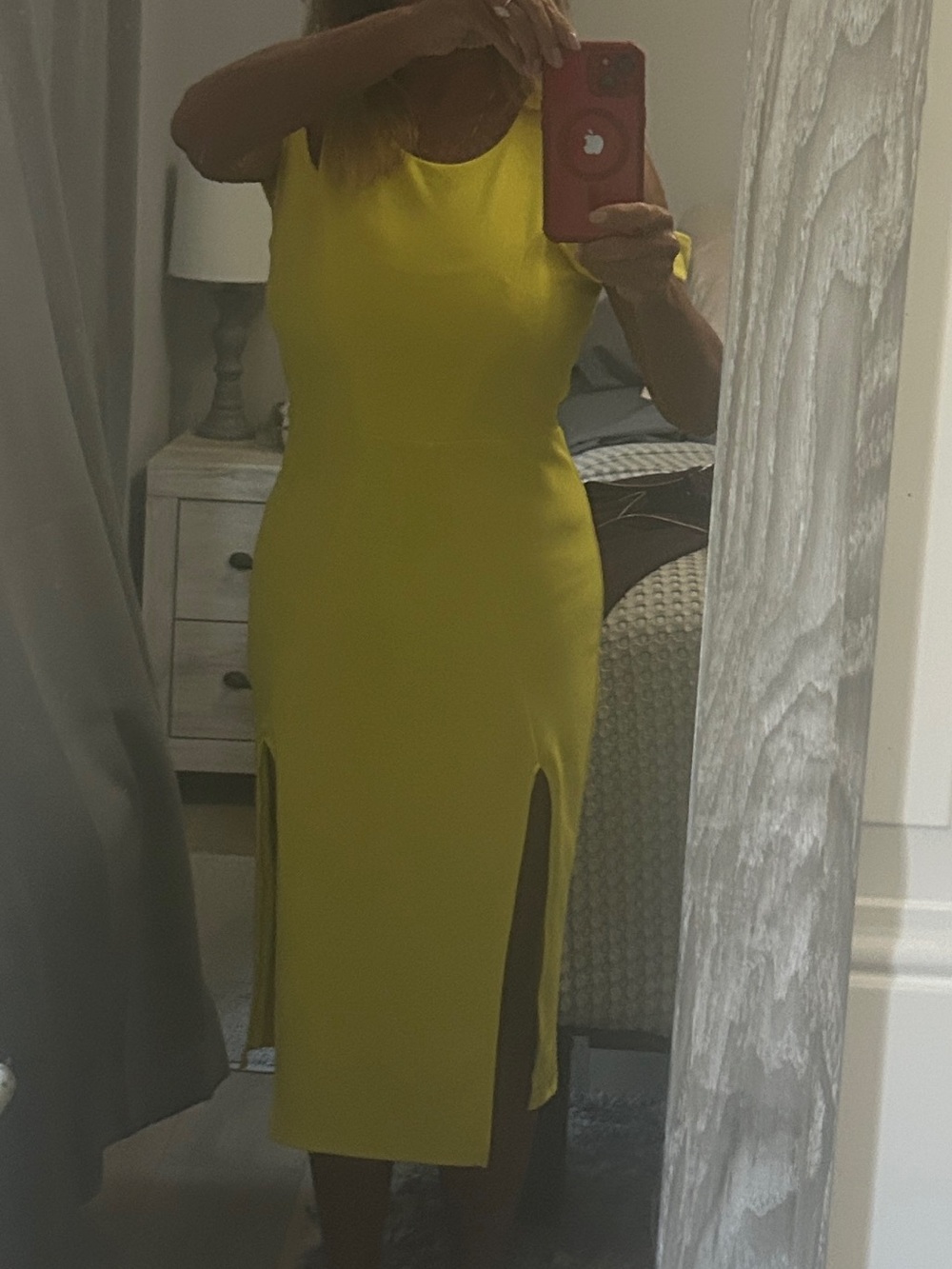 Yellow Sleeveless Split-Front Midi Dress